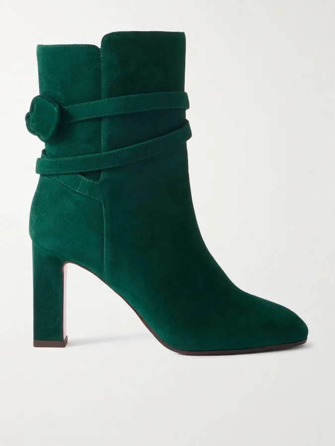 Aquazzura - Very Bow Tie 85 Suede Ankle Boots - Green