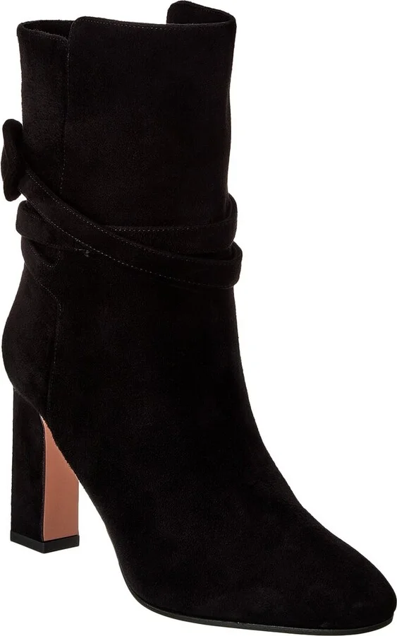 Aquazzura Very Bow Tie 85 Suede Bootie