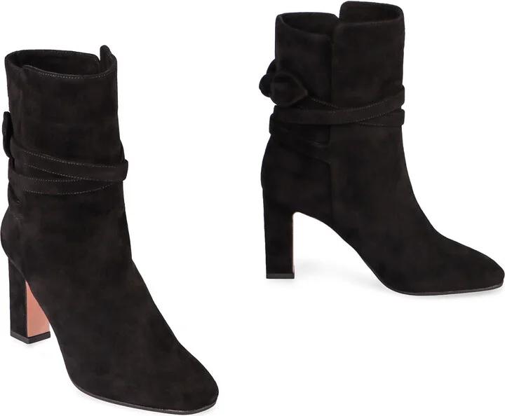 Aquazzura Very Bow Tie Suede Ankle Boots - Image 3