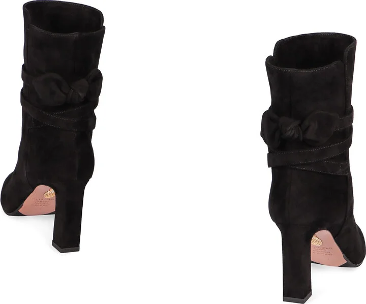 Aquazzura Very Bow Tie Suede Ankle Boots - Image 4