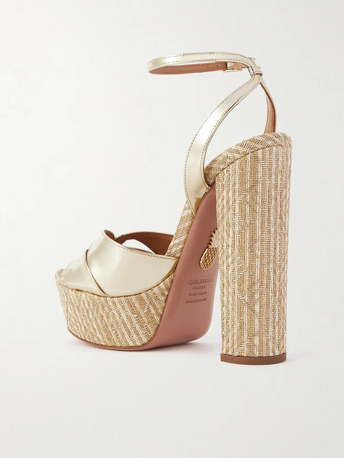 Aquazzura - Villette 140 Metallic Faux Leather Platform Sandals - Gold - Image 3
