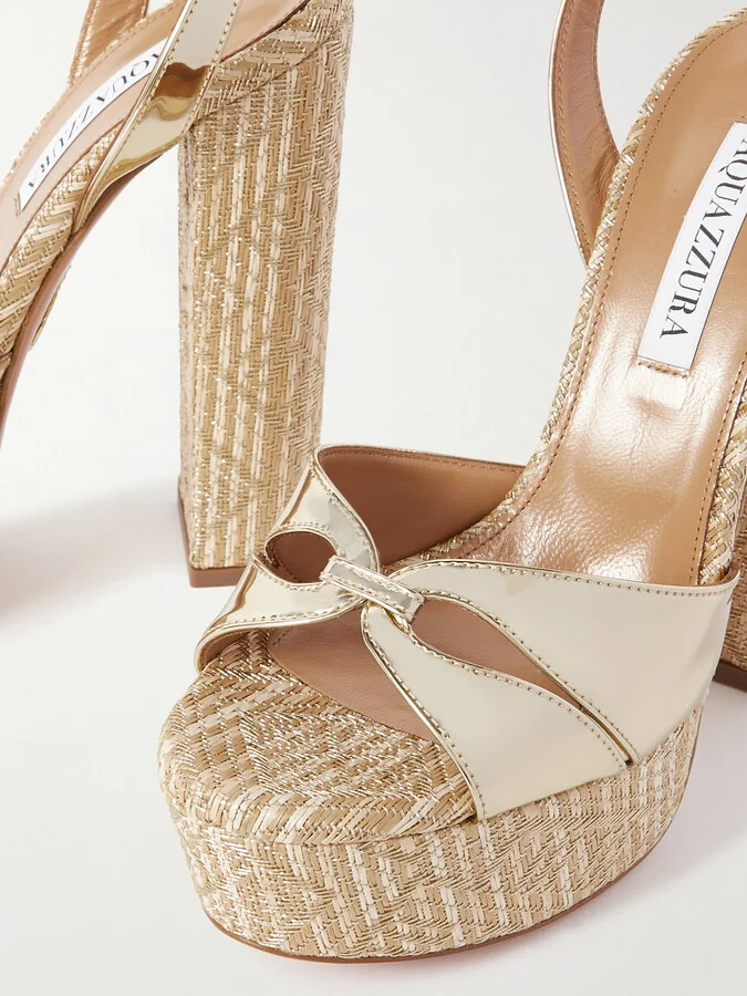 Aquazzura - Villette 140 Metallic Faux Leather Platform Sandals - Gold - Image 4