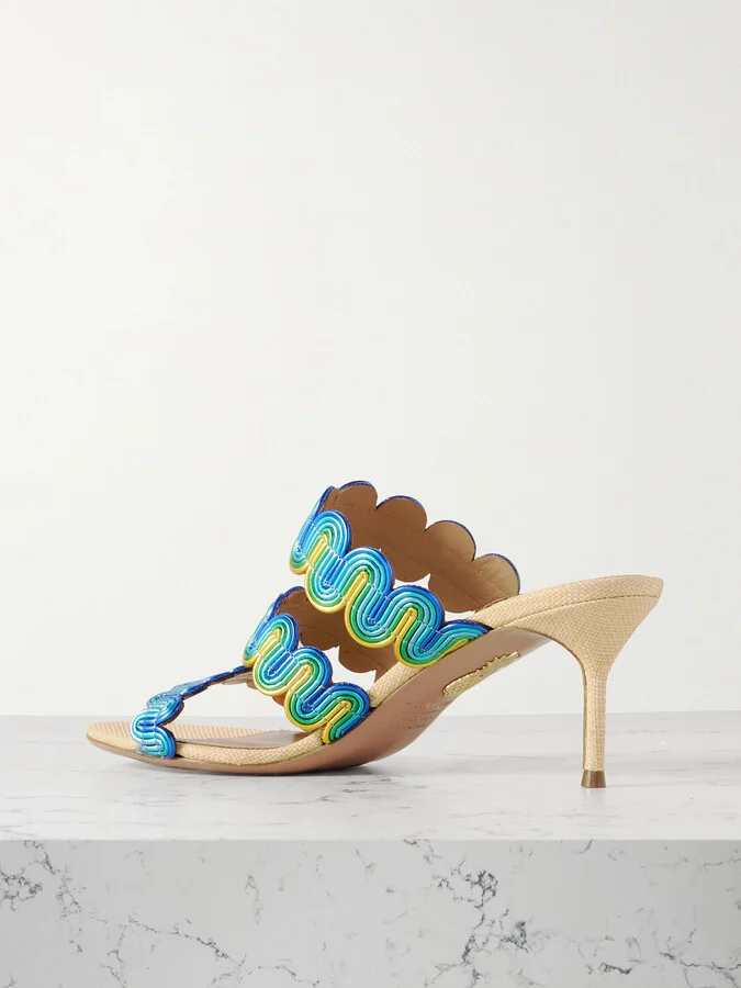 Aquazzura - Wavy 65 Metallic Leather Mules - Blue - Image 3