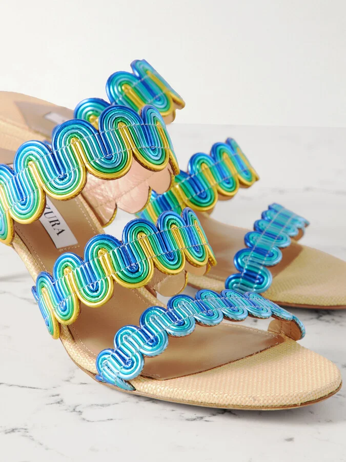 Aquazzura - Wavy 65 Metallic Leather Mules - Blue - Image 4