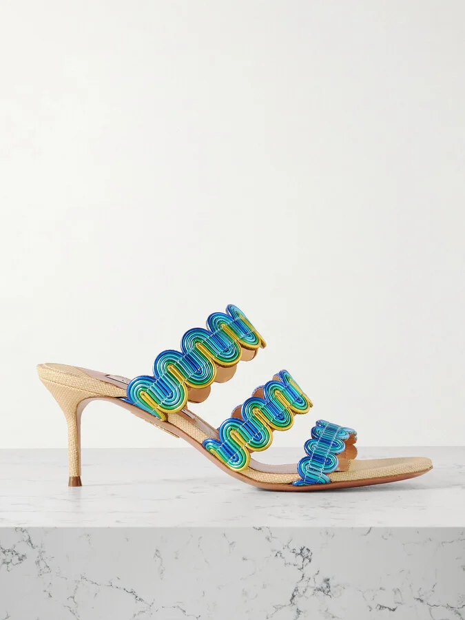 Aquazzura - Wavy 65 Metallic Leather Mules - Blue