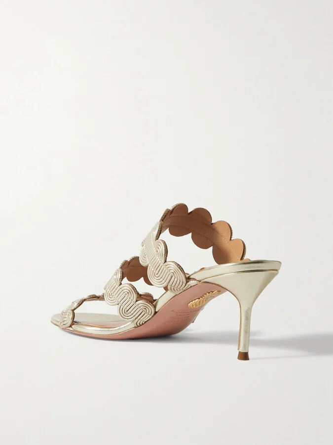 Aquazzura - Wavy 65 Metallic Leather Mules - Gold - Image 3