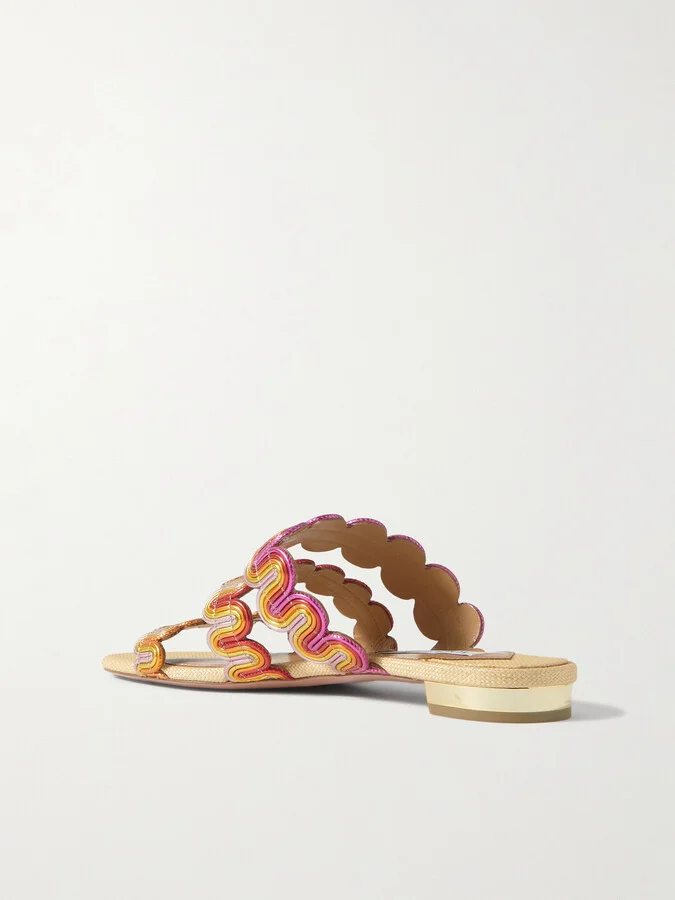 Aquazzura - Wavy Metallic Leather Slides - Gold - Image 3