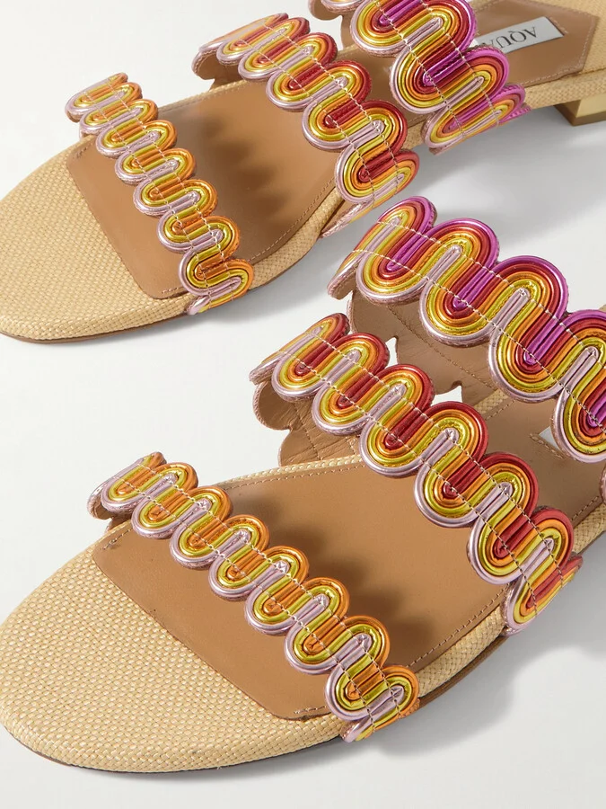 Aquazzura - Wavy Metallic Leather Slides - Gold - Image 4