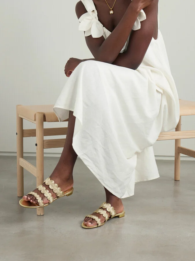 Aquazzura - Wavy Metallic Leather Slides - Gold - Image 2
