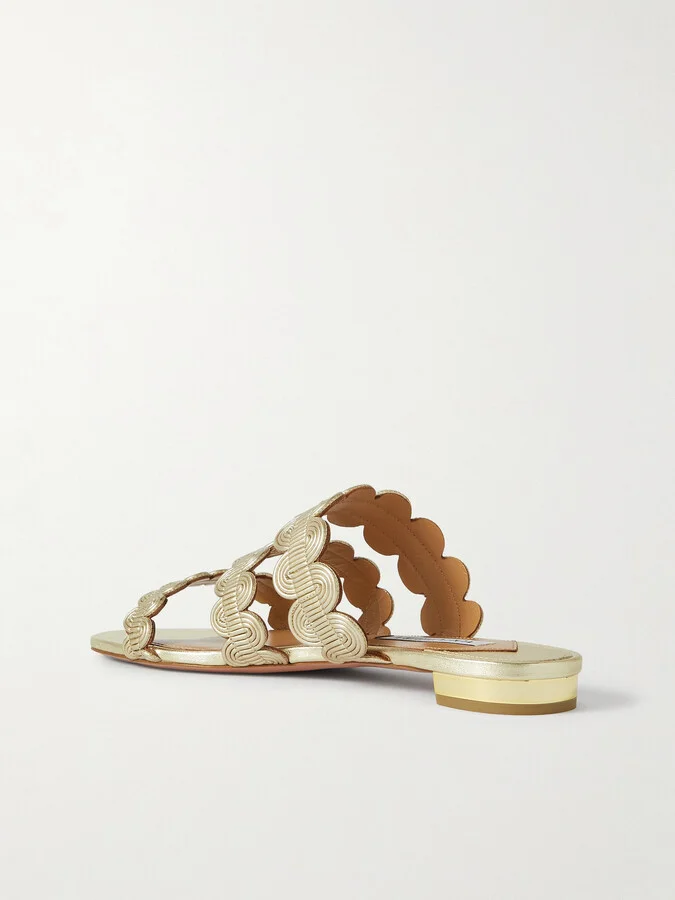 Aquazzura - Wavy Metallic Leather Slides - Gold - Image 3