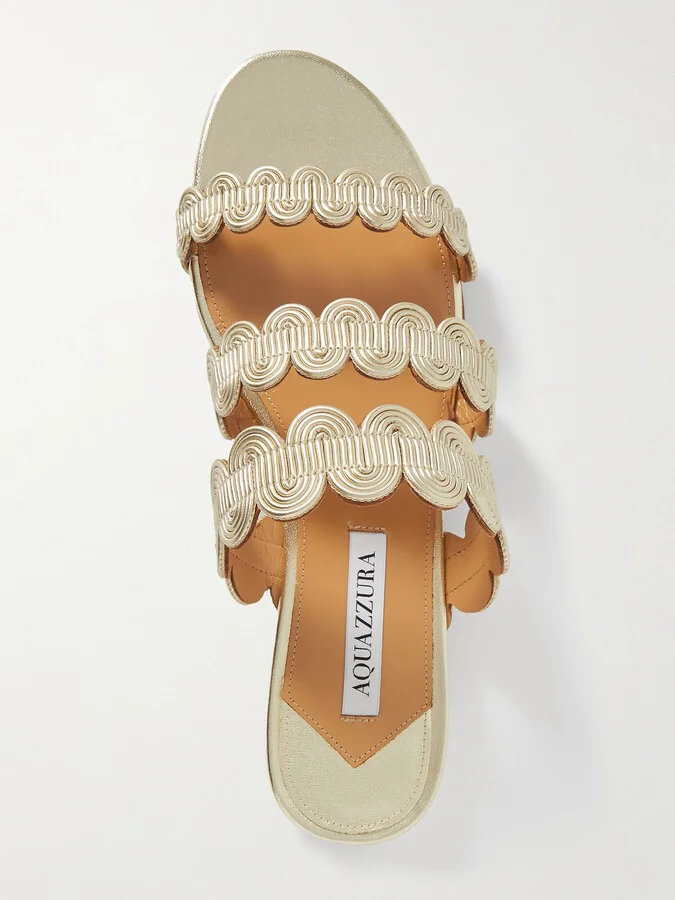 Aquazzura - Wavy Metallic Leather Slides - Gold - Image 5