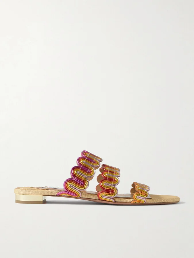 Aquazzura - Wavy Metallic Leather Slides - Gold