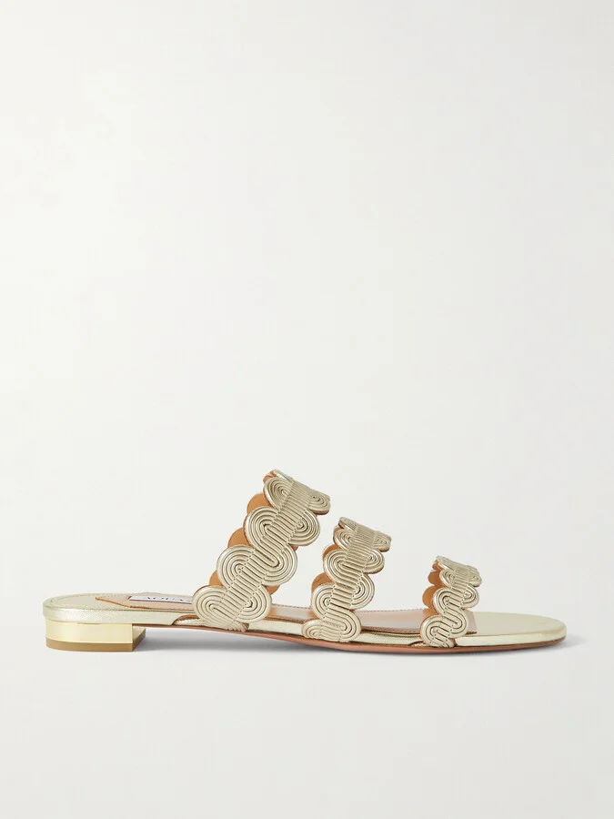 Aquazzura - Wavy Metallic Leather Slides - Gold