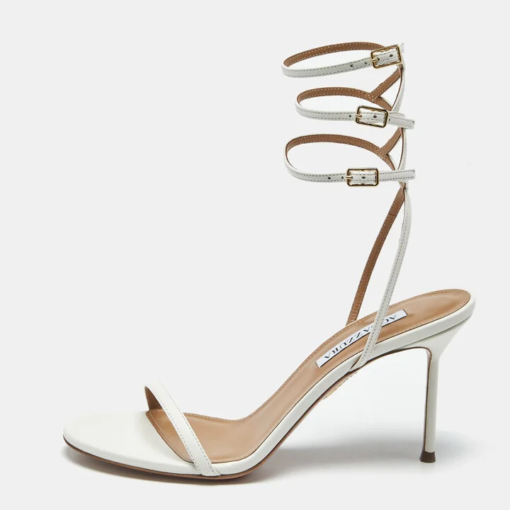 Aquazzura White Leather Essence Ankle Strap Sandals Size 39