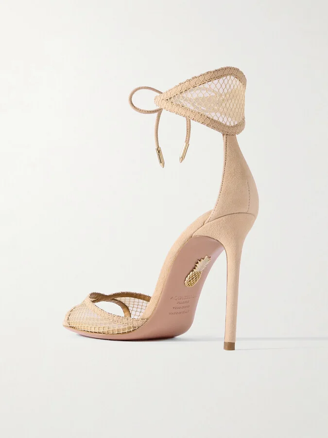 Aquazzura - Wicked 105 Suede And Mesh Sandals - Pink - Image 3