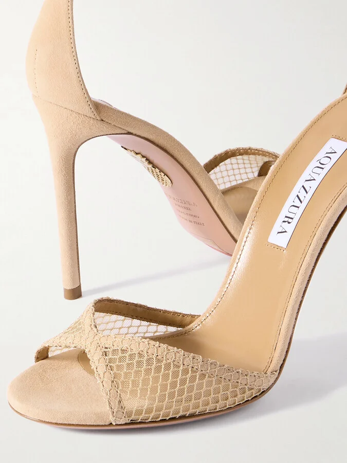 Aquazzura - Wicked 105 Suede And Mesh Sandals - Pink - Image 4