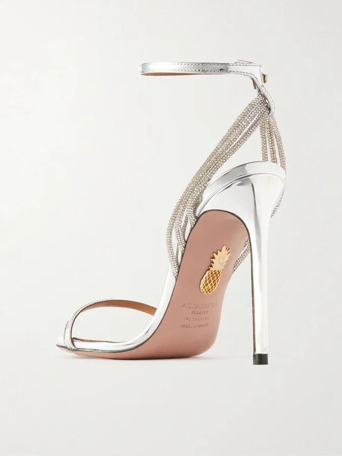 Aquazzura - Wild At Heart 105 Crystal-embellished Mirrored-leather Sandals - Silver - Image 3