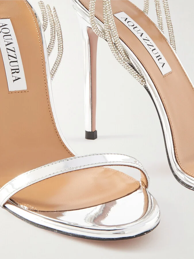 Aquazzura - Wild At Heart 105 Crystal-embellished Mirrored-leather Sandals - Silver - Image 4