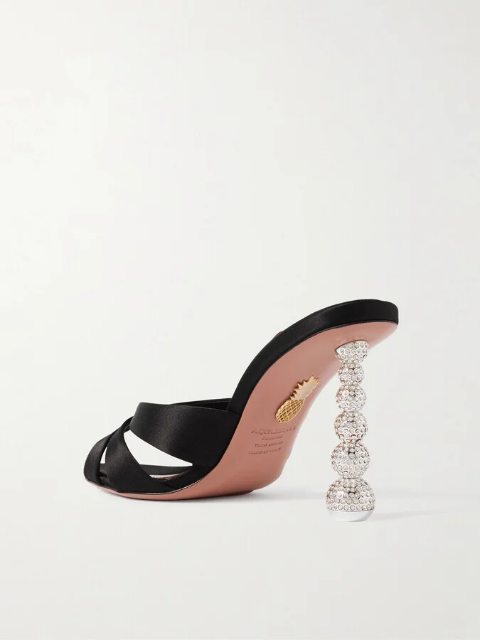 Aquazzura - Yes Baby 95 Crystal-embellished Satin Mules - Black - Image 3