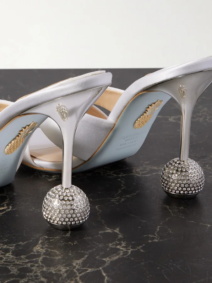 Aquazzura - Yes Darling 95 Crystal-embellished Satin Mules - White - Image 4