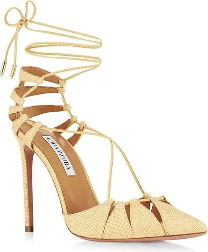 Aquazzurra Bellissima Woven Raffia Stiletto Sandals - Image 2
