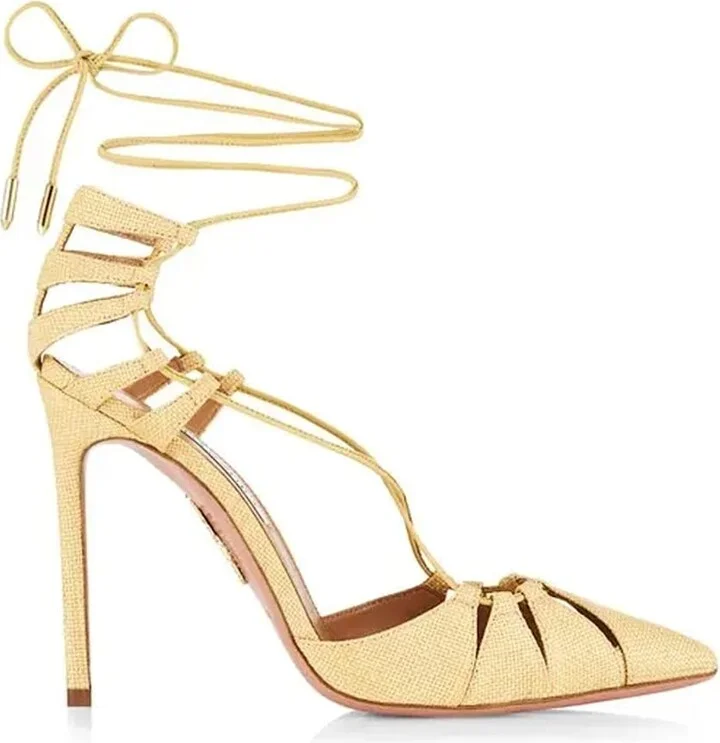 Aquazzurra Bellissima Woven Raffia Stiletto Sandals