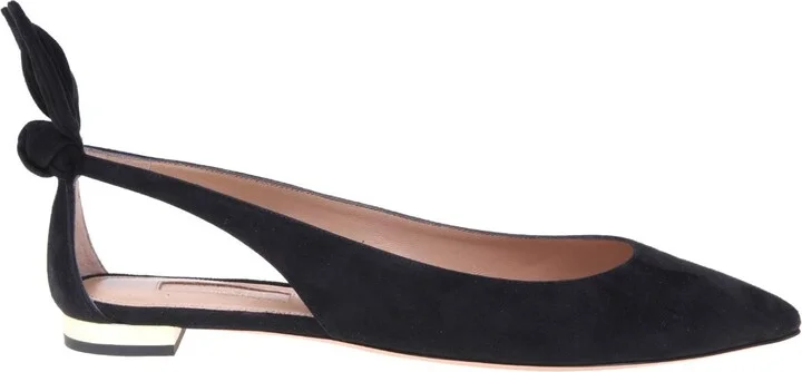 Aquazzurra Bow Tie Ballerina In Black Suede