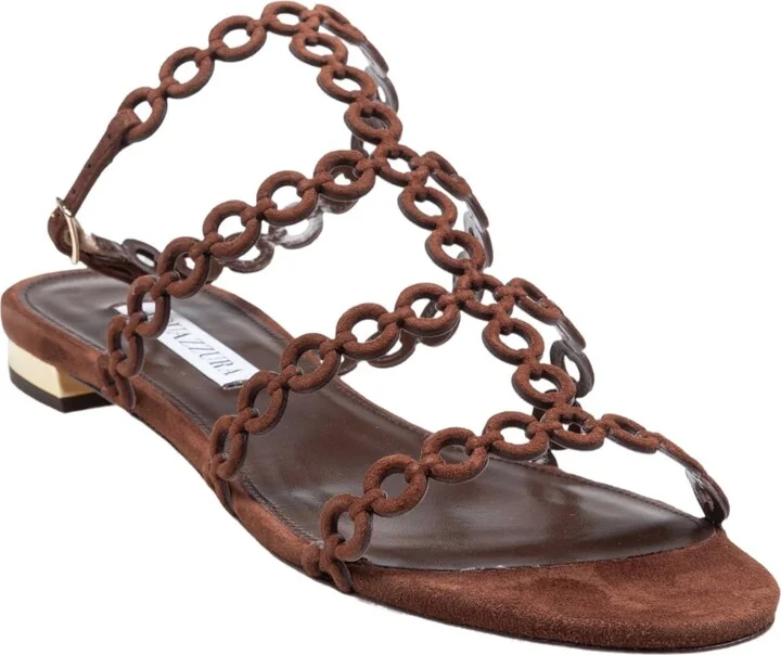 Aquazzurra Flat Infinity Chain Suede Sandal Brown Color - Image 2