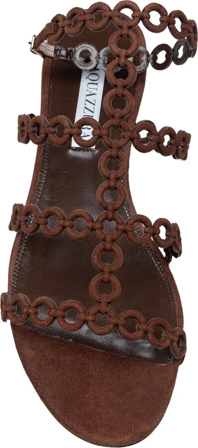 Aquazzurra Flat Infinity Chain Suede Sandal Brown Color - Image 3