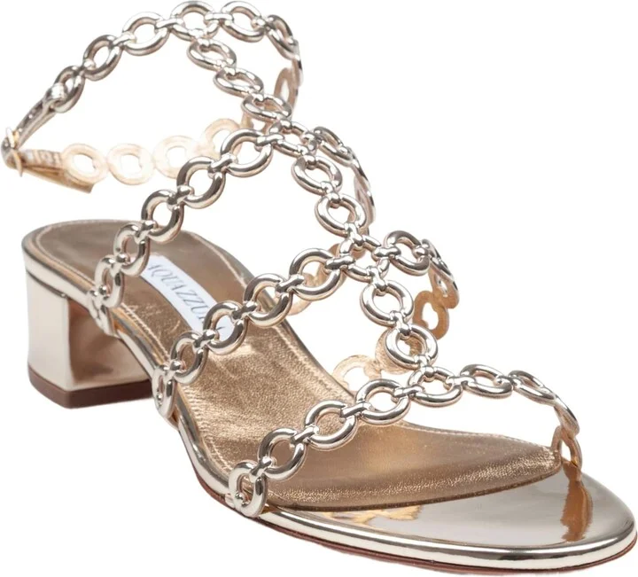 Aquazzurra Infinity Chain 35 Sandal In Mirrored Leather, Gold Color - Image 2
