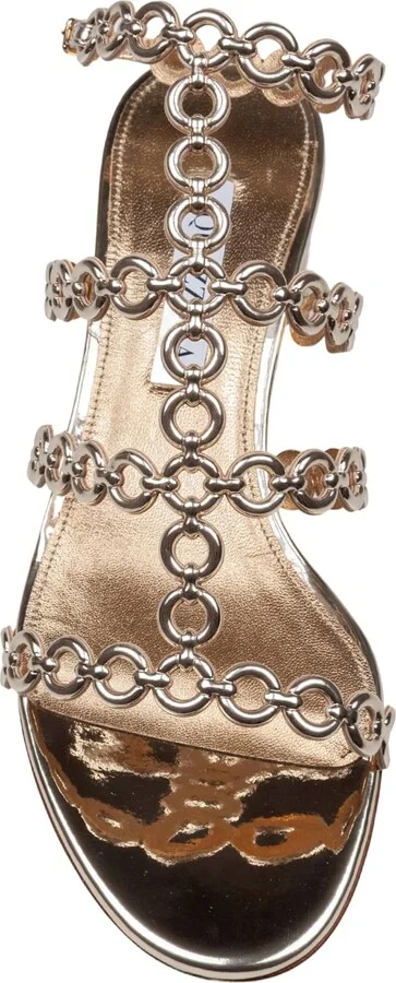 Aquazzurra Infinity Chain 35 Sandal In Mirrored Leather, Gold Color - Image 3