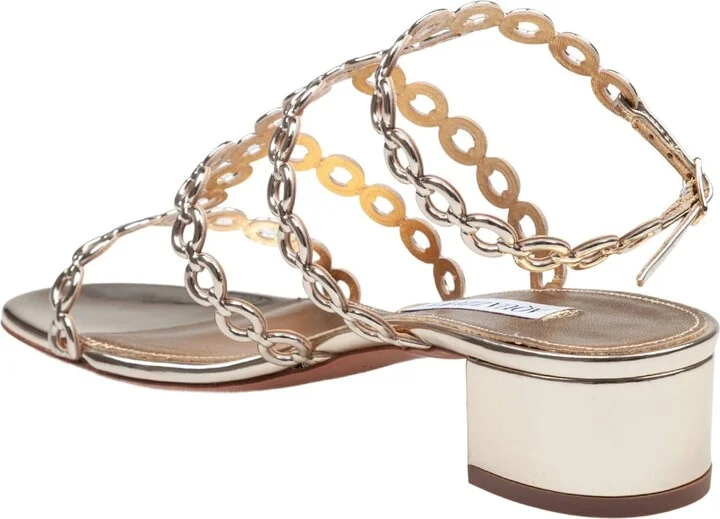Aquazzurra Infinity Chain 35 Sandal In Mirrored Leather, Gold Color - Image 4