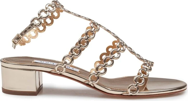 Aquazzurra Infinity Chain 35 Sandal In Mirrored Leather, Gold Color
