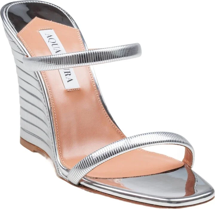 Aquazzurra Riviera Chain Wedge Sandal In Mirror-effect Leather Silver Color - Image 2
