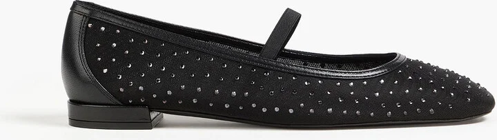 Arabella crystal-embellished mesh Mary Jane flats