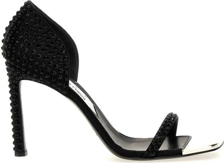 Area Dagger Satin Sandals With Rhinestone