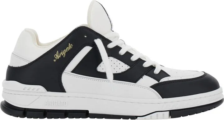 'Area Lo' Black And White Low Top Sneakers With Laminated Leather In Leather Blend Man