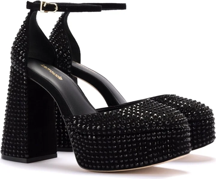 Ari Crystal Pump In Monochrome Black Suede - Image 2