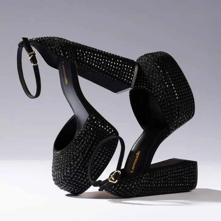 Ari Crystal Pump In Monochrome Black Suede - Image 6