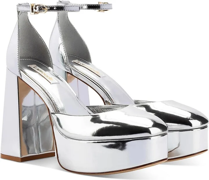 Ari Womens Square Toe Ankle Strap Block Heels