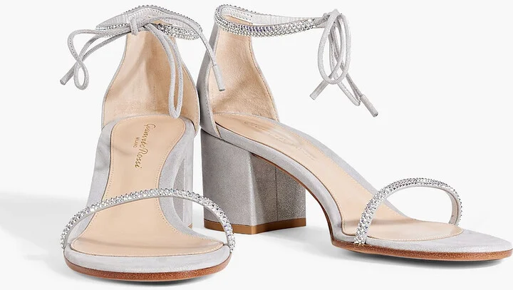 Aria 60 crystal-embellished metallic suede sandals - Image 2