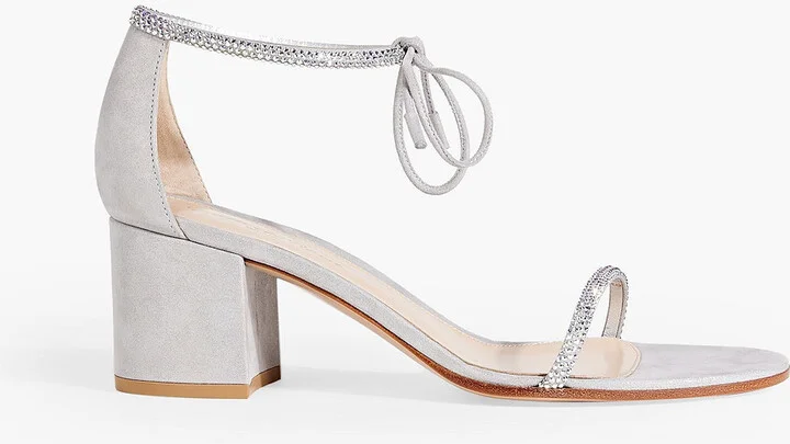 Aria 60 crystal-embellished metallic suede sandals
