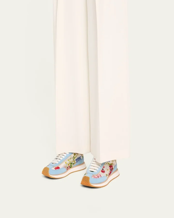 Aria Floral Nylon and Leather Low-Top Sneakers - Image 2
