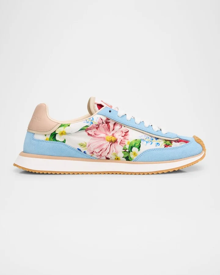 Aria Floral Nylon and Leather Low-Top Sneakers
