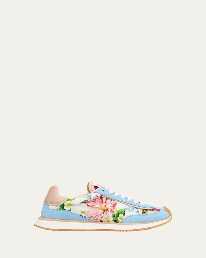Aria Floral Nylon and Leather Low-Top Sneakers