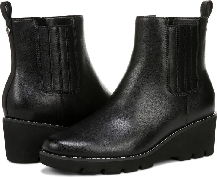 Aria J0734L1001 Boots Women 7.5 Black Leather Wedge Ankle Booties ZPO3008