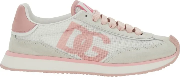 'aria' Pink Running Sneakers With Logo Detail In Suede And Tech Fabric Woman