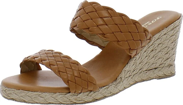 Aria Womens Leather Slip-On Wedge Sandals