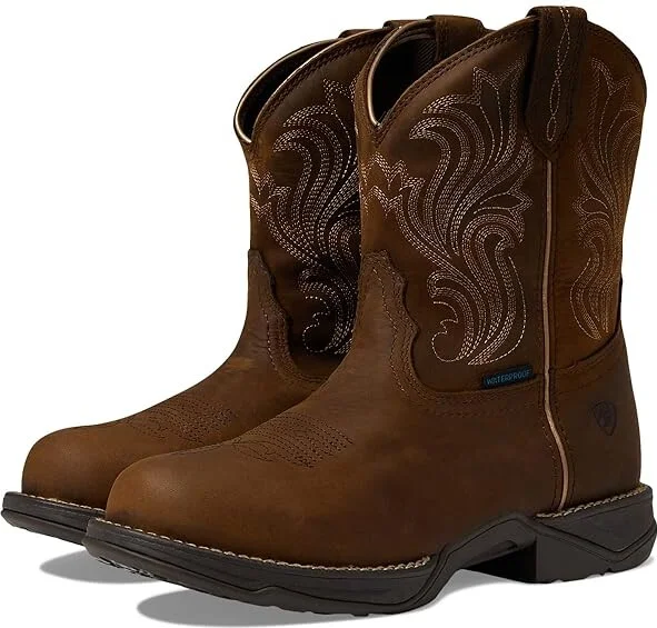 Ariat Anthem Round Toe Shortie Waterproof Western Boot Women's Shoes Glazed Brown : 5.5 B - Medium, Leather
