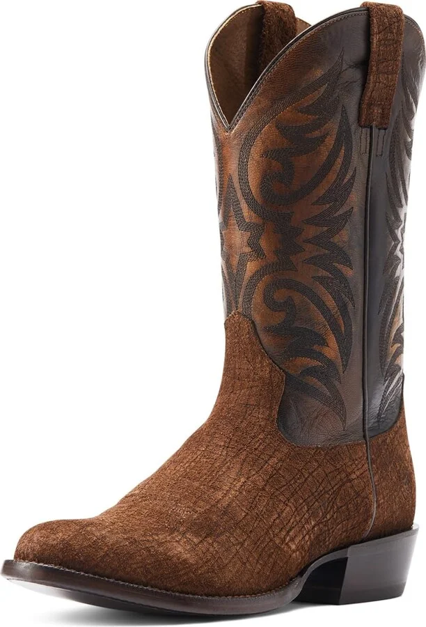 ARIAT BMVY9 Mens Bankroll Western Boot Hippo Tan Suede/Brooklyn Brown 8.5